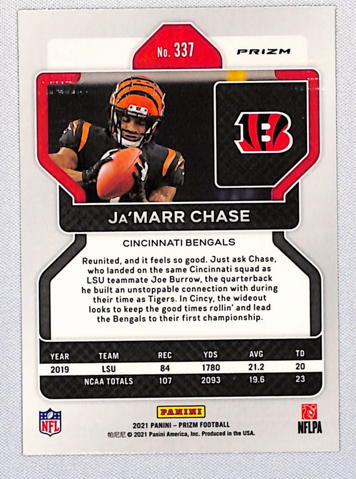 Ja'Marr Chase 2021 Panini Prizm Orange Laser #337
