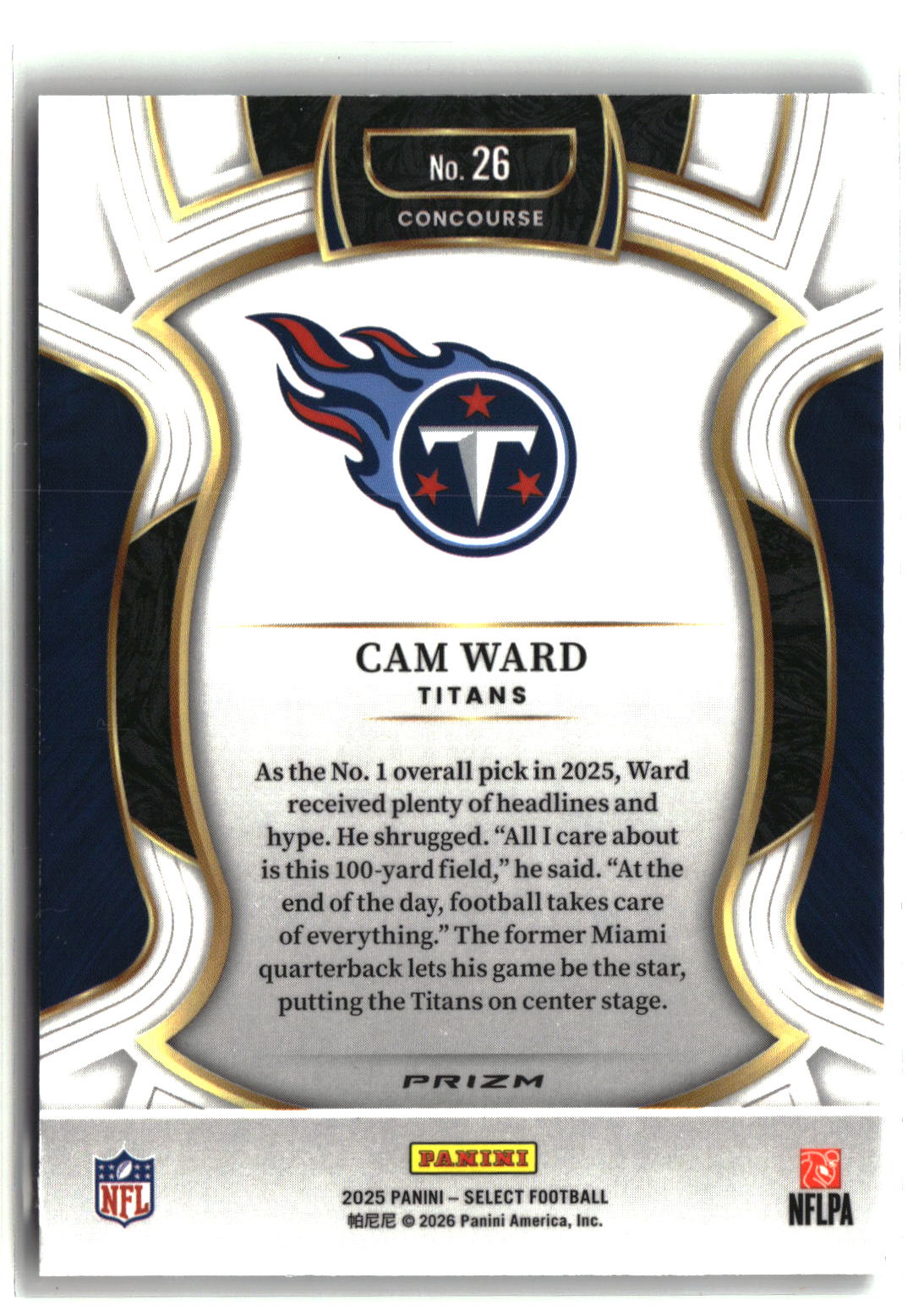 Cam Ward 2026 Panini Select Prizm Concourse #26