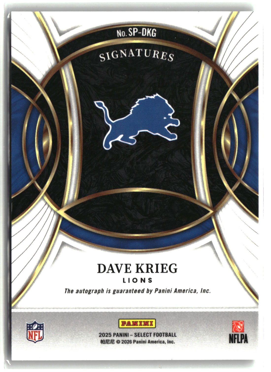 Dave Krieg 2026 Panini Select #SP-DKG