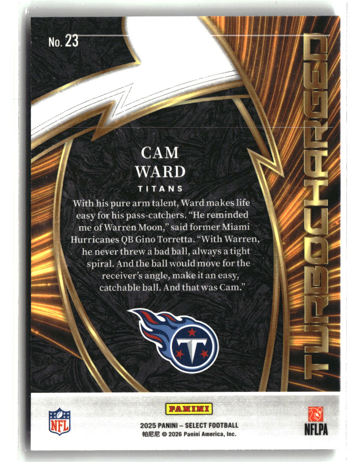 Cam Ward 2026 Panini Select Turbocharged #23