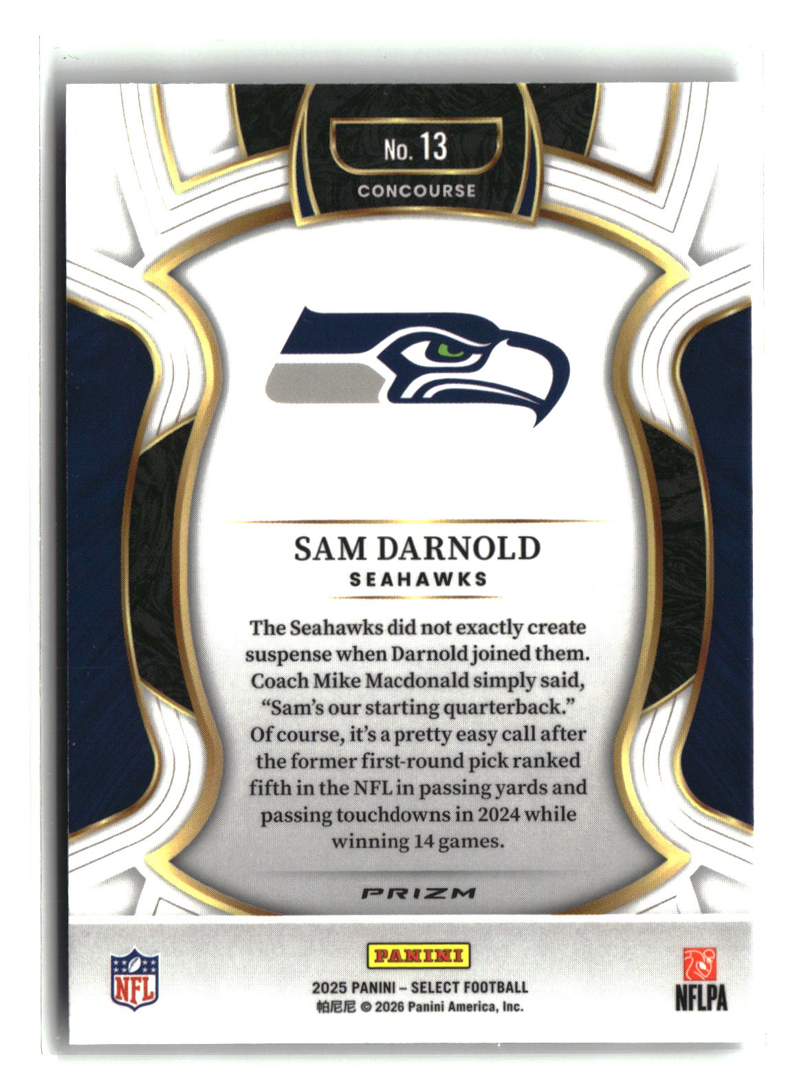 Sam Darnold 2026 Panini Select Prizm Concourse #13