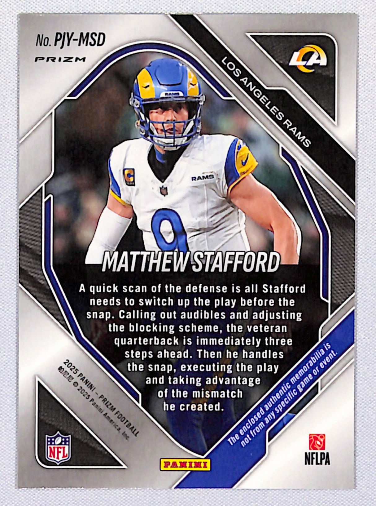 Matthew Stafford 2025 Panini Prizm Premier Green Pulsar #PJY-MSD