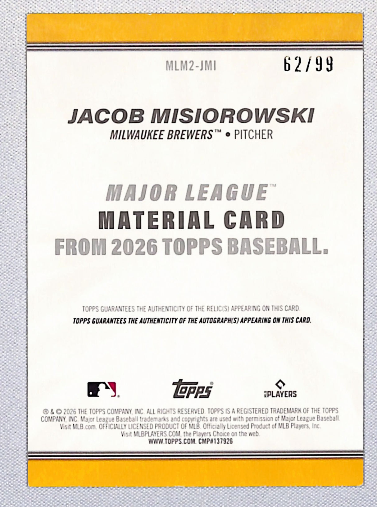 Jacob Misiorowski 2026 Topps Baseball #MLM2-JMI 62/99