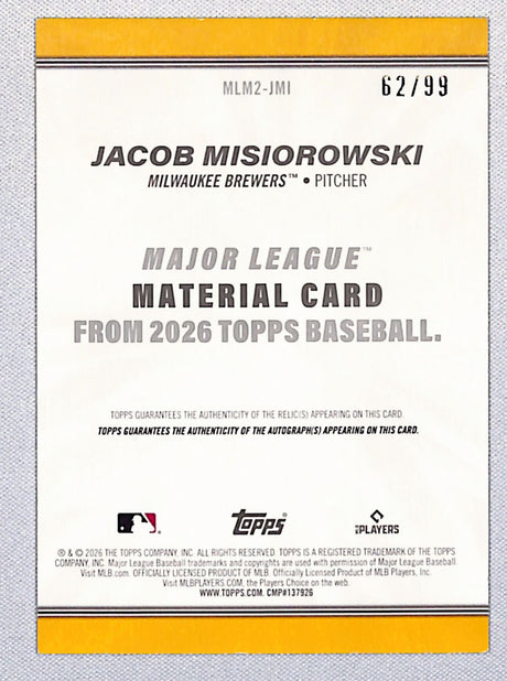 Jacob Misiorowski 2026 Topps Baseball #MLM2-JMI 62/99