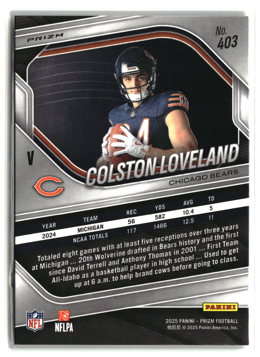 Colston Loveland 2025 Panini Prizm No Huddle Disco #403