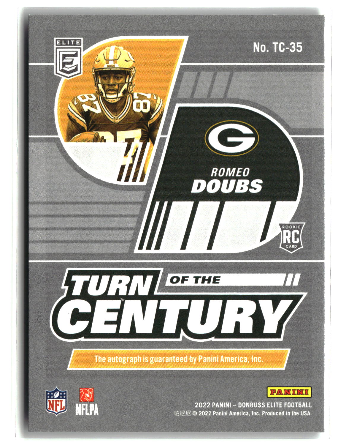 Romeo Doubs 2022 Donruss Elite Turn of the Century Black Gold #TC-35 16/25