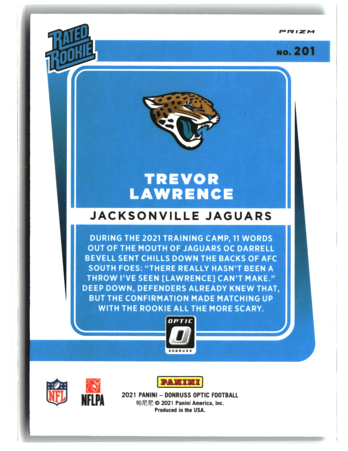 Trevor Lawrence 2021 Panini Donruss Optic Teal Velocity #201