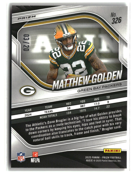 Matthew Golden 2025 Panini Prizm Choice Red #326 03/20