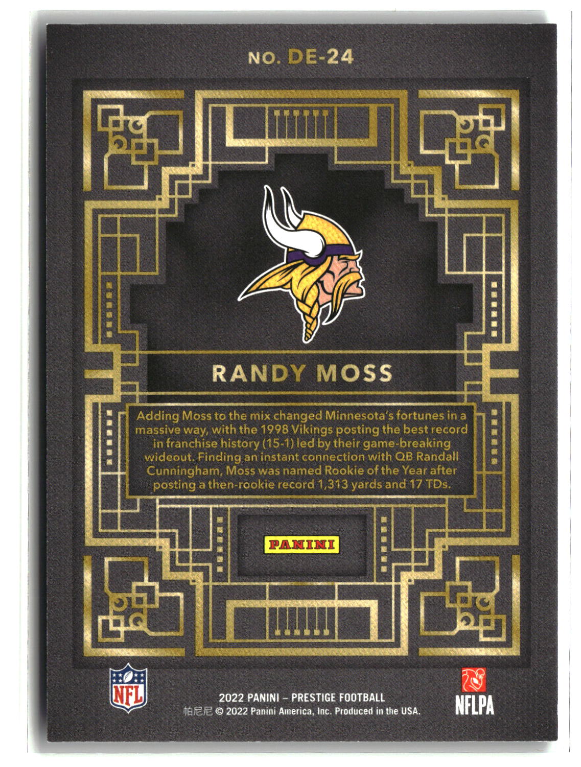 Randy Moss 2022 Panini Prestige Decorated #DE-24