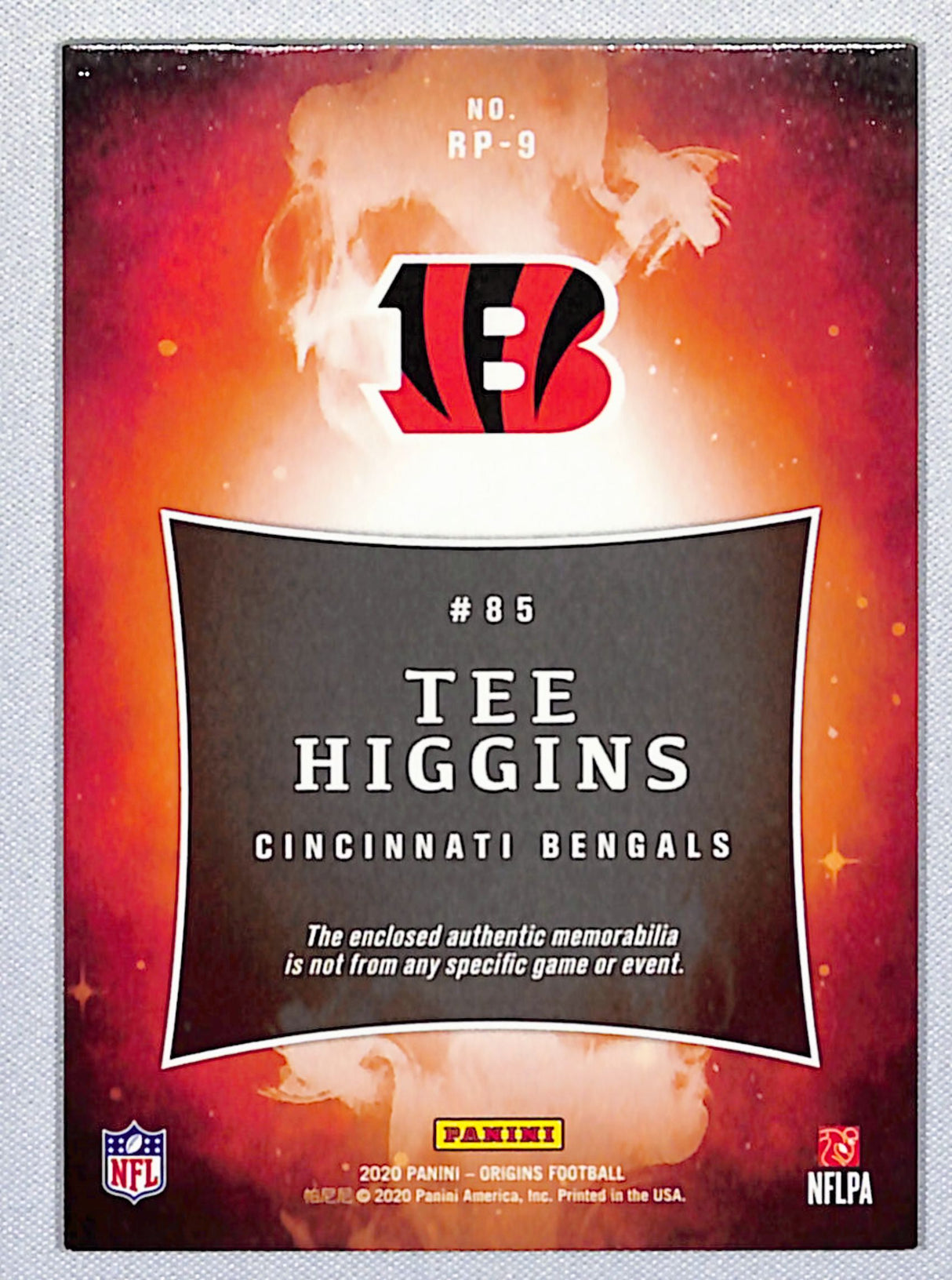 Tee Higgins 2020 Panini Origins Rookie Patches Gold #RP-9 06/10