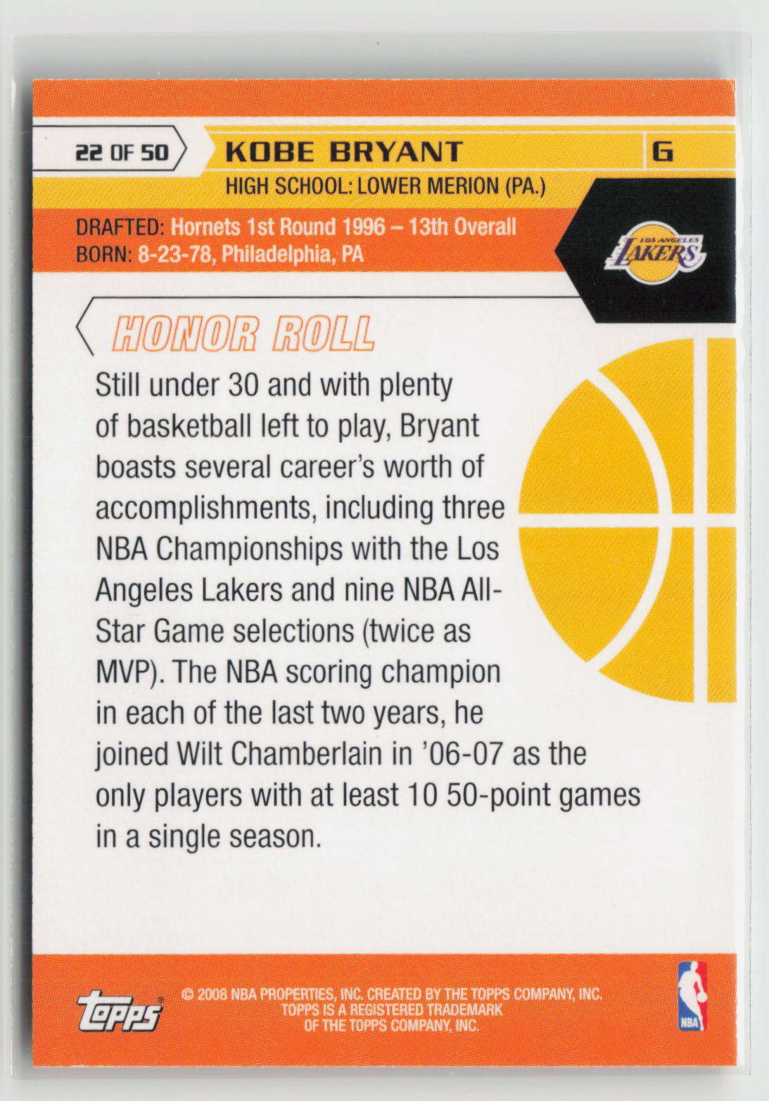 Kobe Bryant 2008 Topps Topps 50 #22