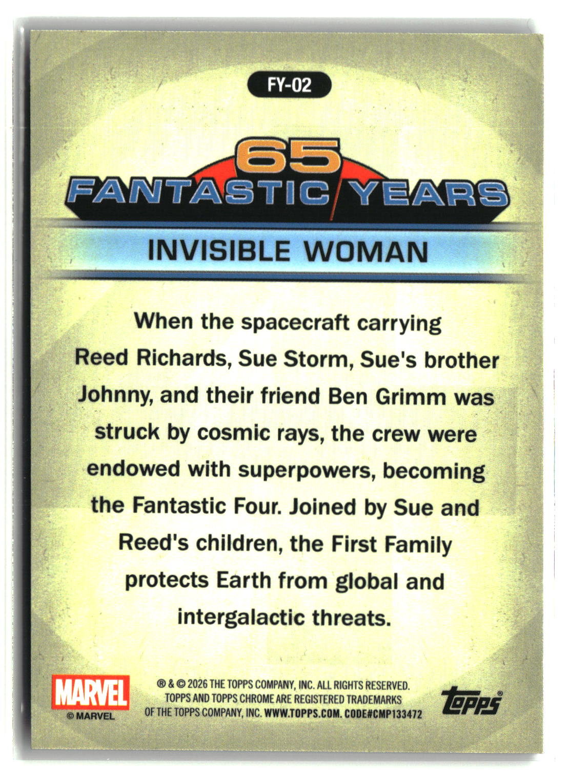 Invisible Woman 2026 Topps Chrome Marvel 65 Fantastic Years Refractor #FY-02