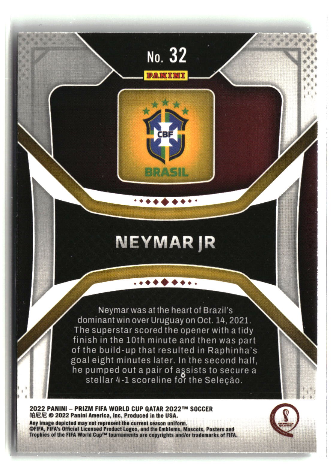Neymar Jr 2022 Panini Prizm FIFA World Cup Qatar #32