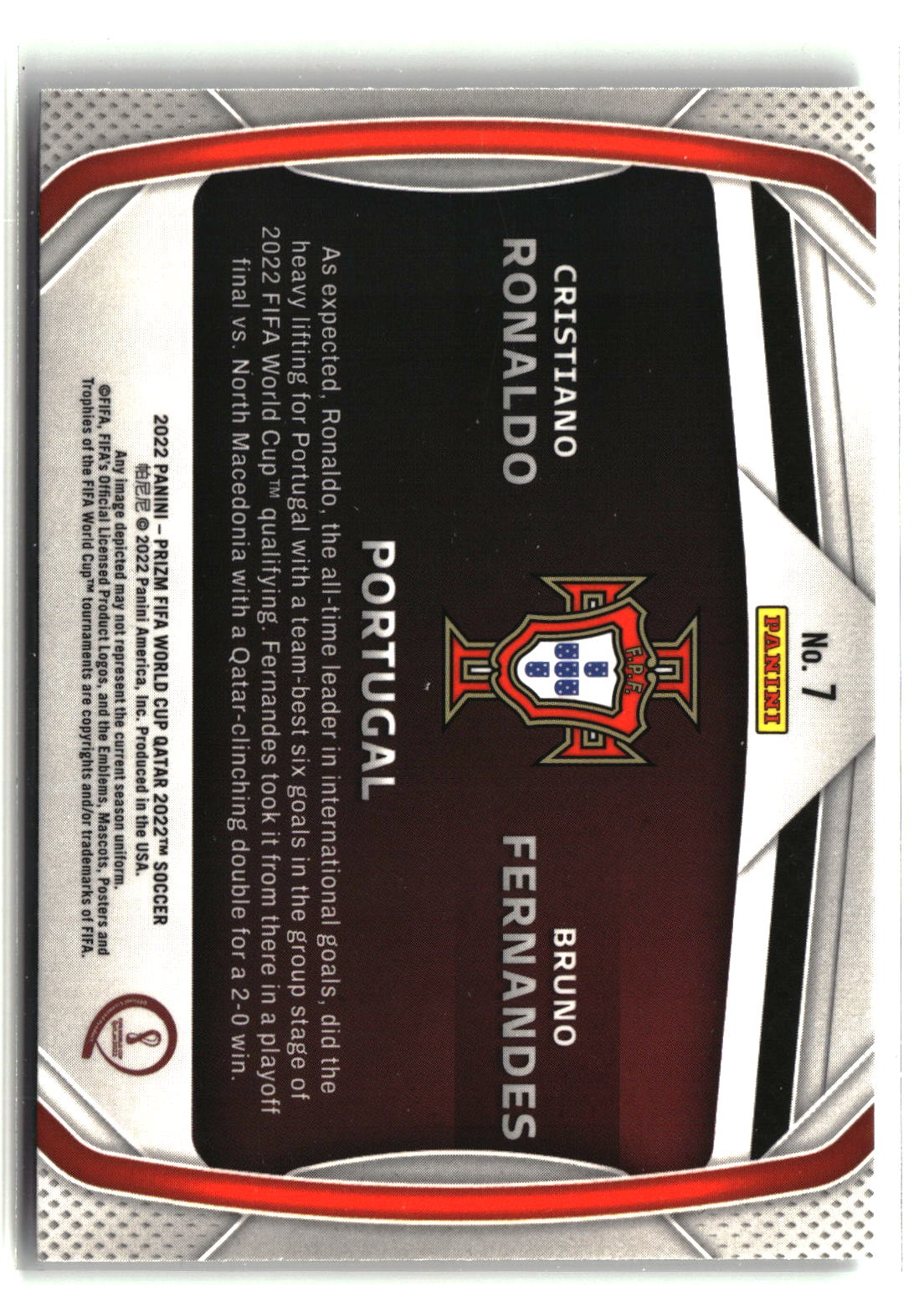 Bruno Fernandes Cristiano Ronaldo 2022 Panini Prizm FIFA World Cup Qatar Connections #7