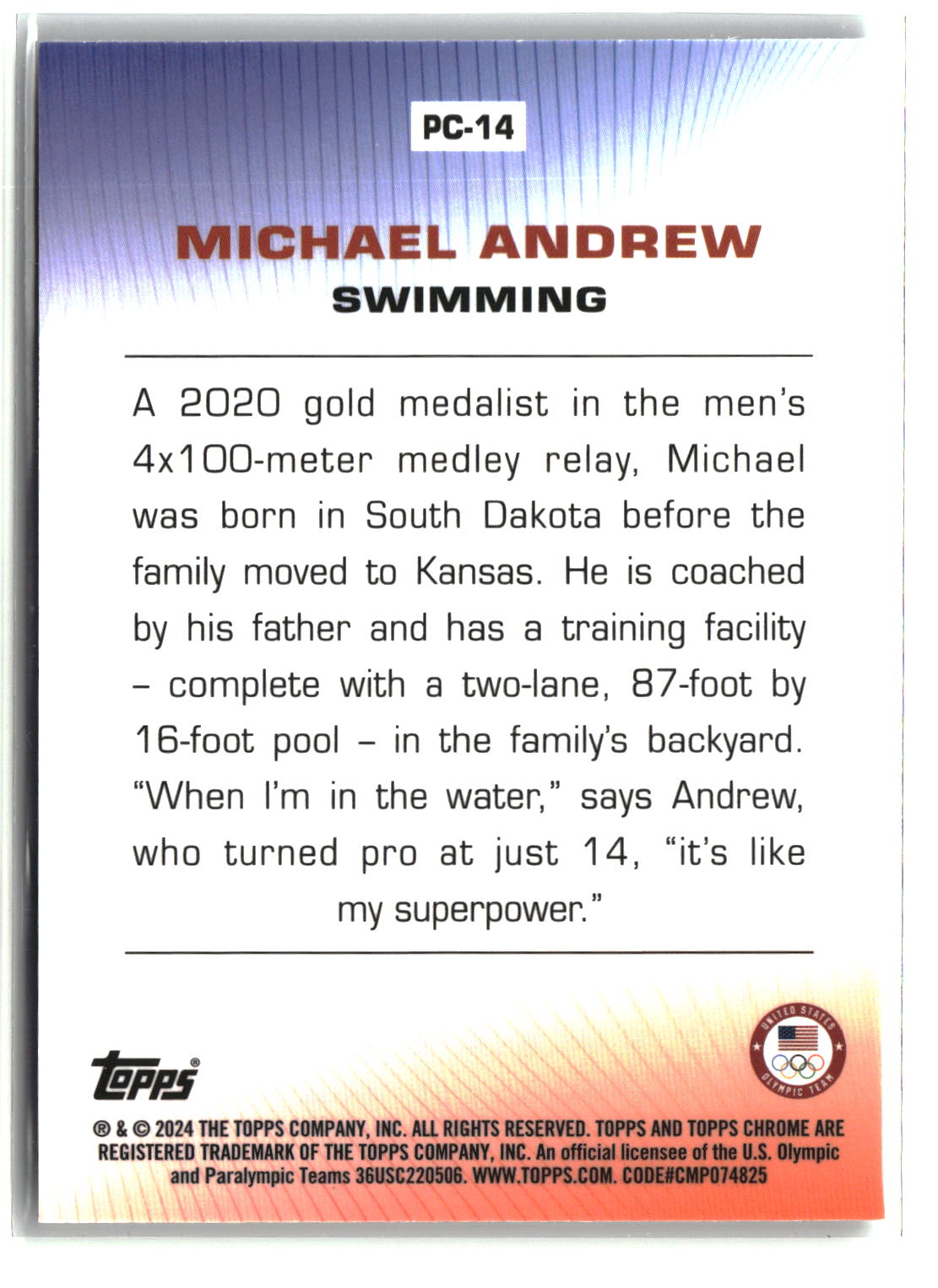 Michael Andrew 2024 Topps Chrome Olympic For Pride & Country #PC-14