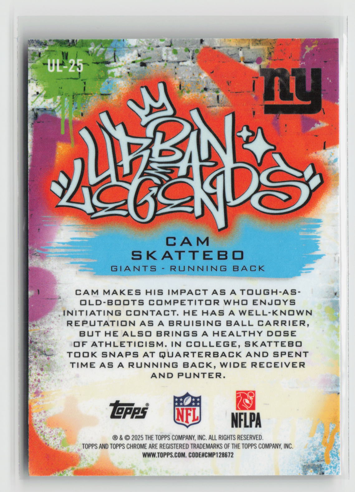 Cam Skattebo 2025 Topps Chrome Urban Legends #UL-25