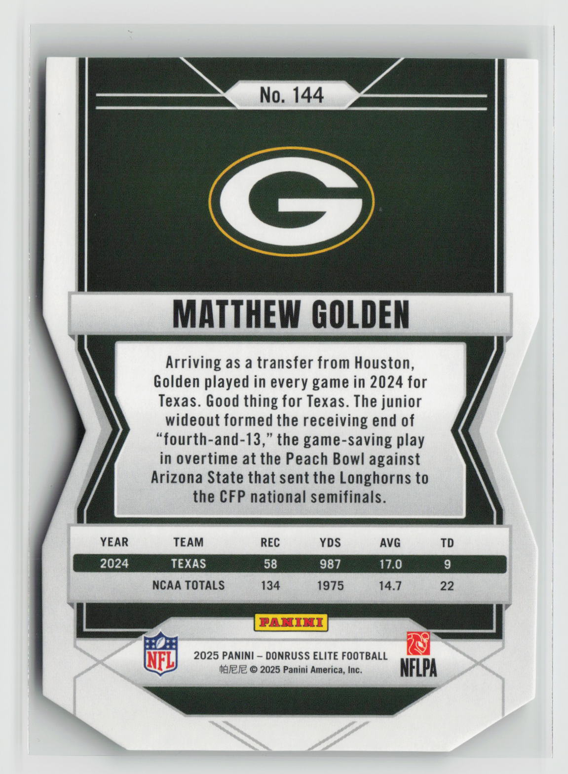 Matthew Golden 2025 Panini Donruss Elite Status Die-Cut #144 1/9