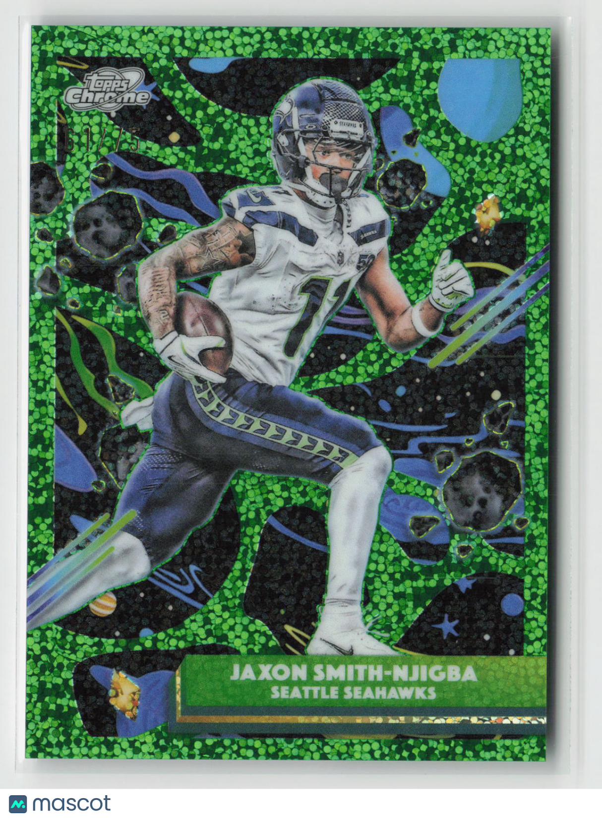 Jaxon Smith-Njigba 2025 Topps Chrome Cosmic Green Space Dust Refractor #91 61/75