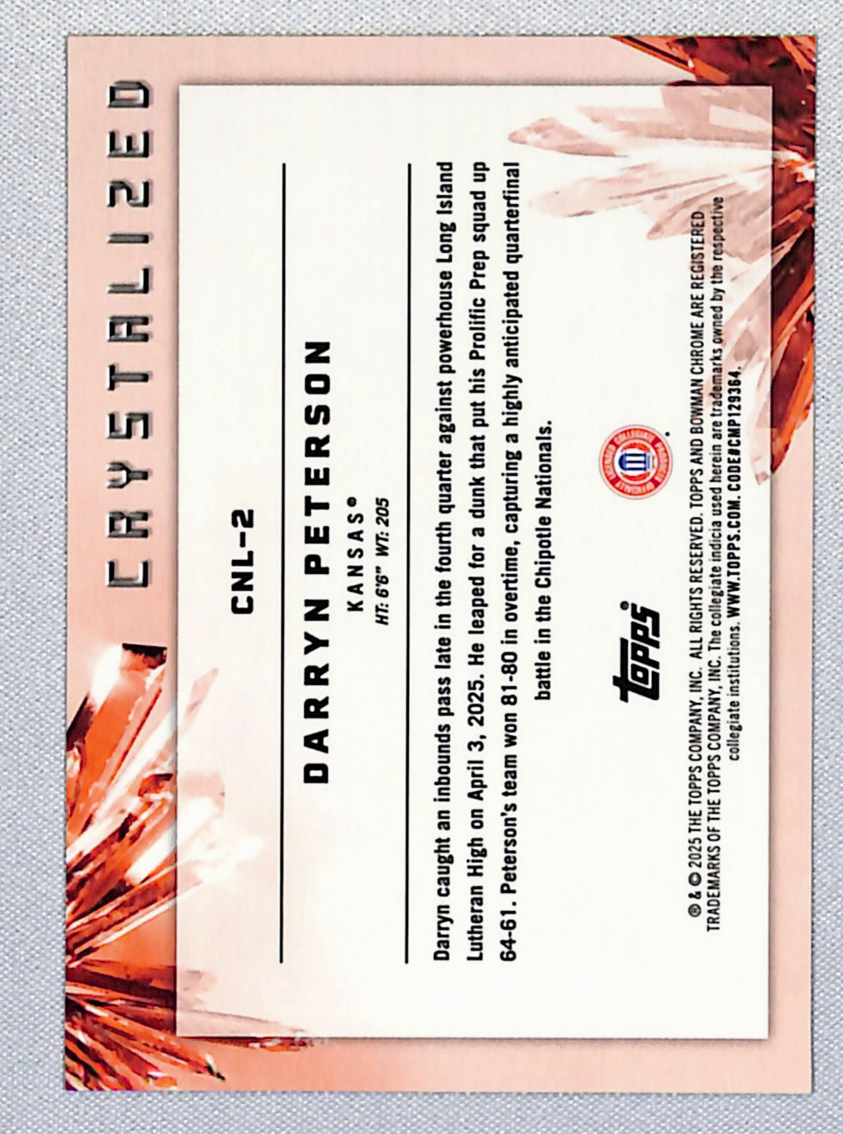 Darryn Peterson 2025-26 Bowman Crystallized NIL #CNL-2