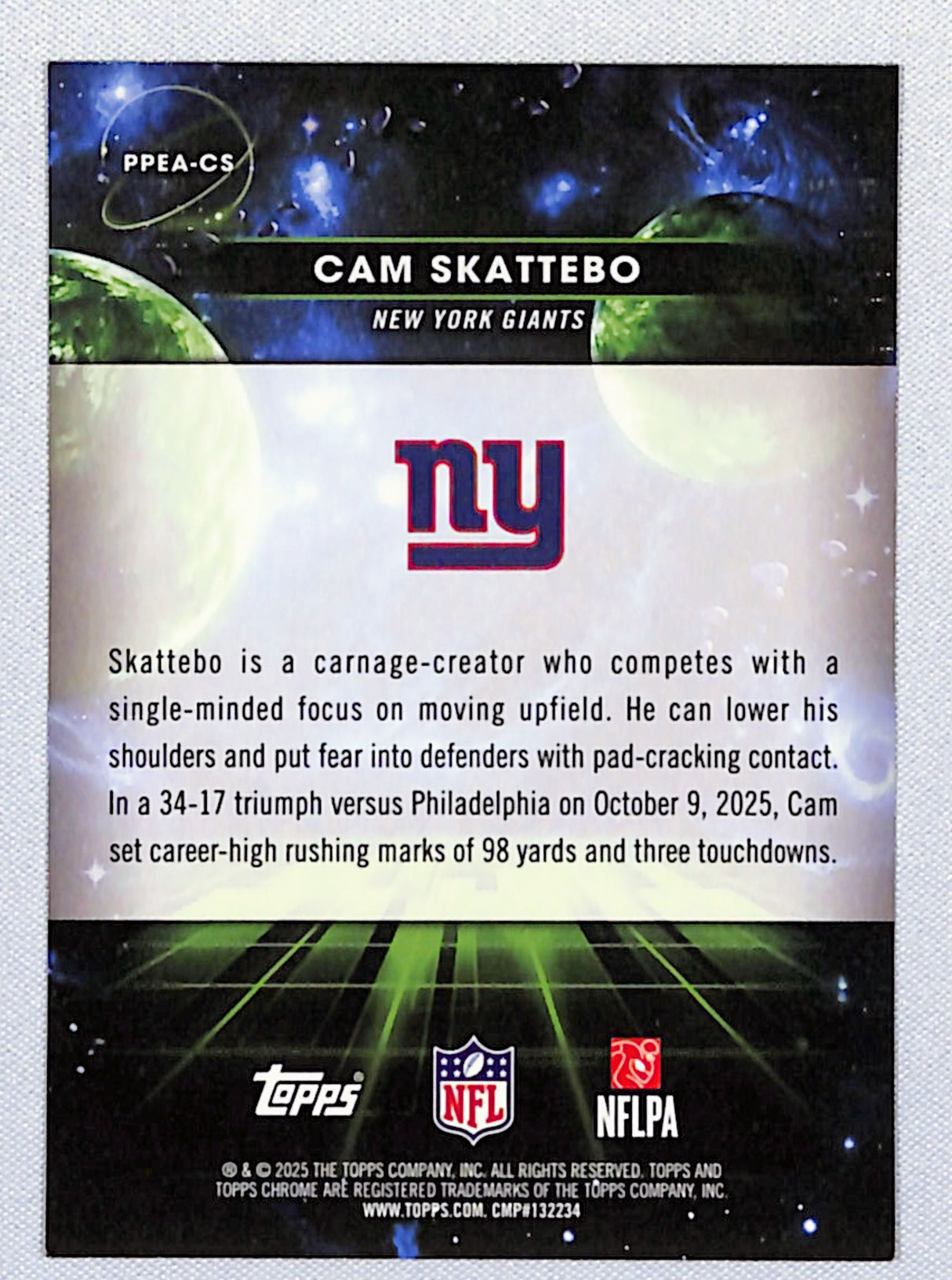 Cam Skattebo 2025 Topps Chrome Cosmic Planetary Pursuit Earth #PPEA-CS