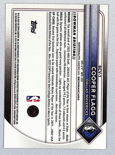 Cooper Flagg 2025-26 Bowman Chrome Reptilian Fuchsia Refractors #BCV-1 082/199