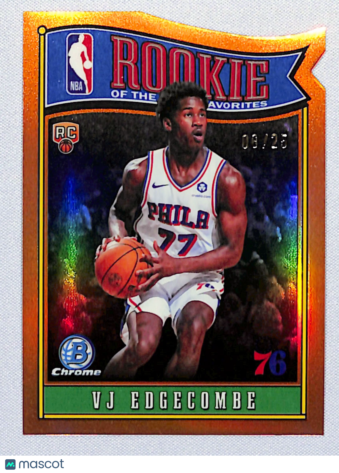 VJ Edgecombe 2025-26 Bowman Rookie of the Year Favorites Orange Refr #RY-3 08/25