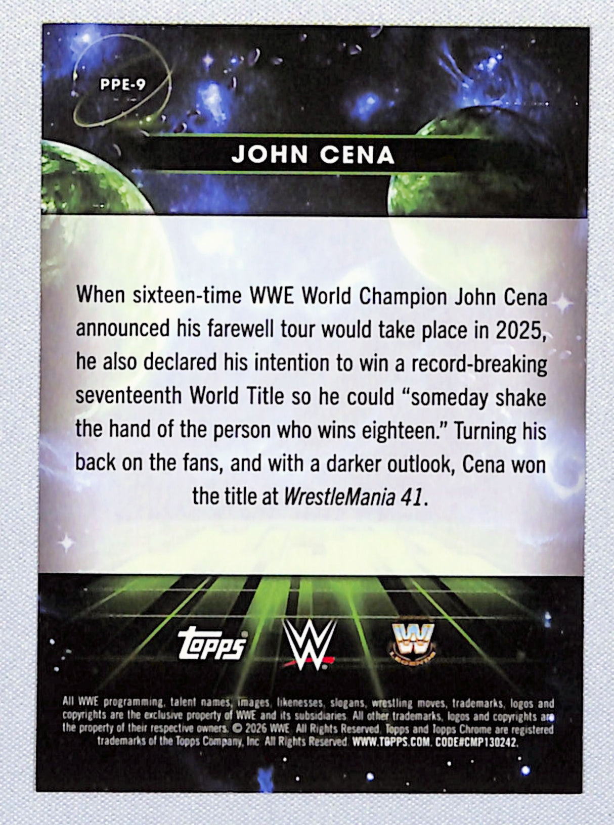John Cena 2026 Topps Chrome Cosmic WWE Planetary Pursuit Earth #PPE-9