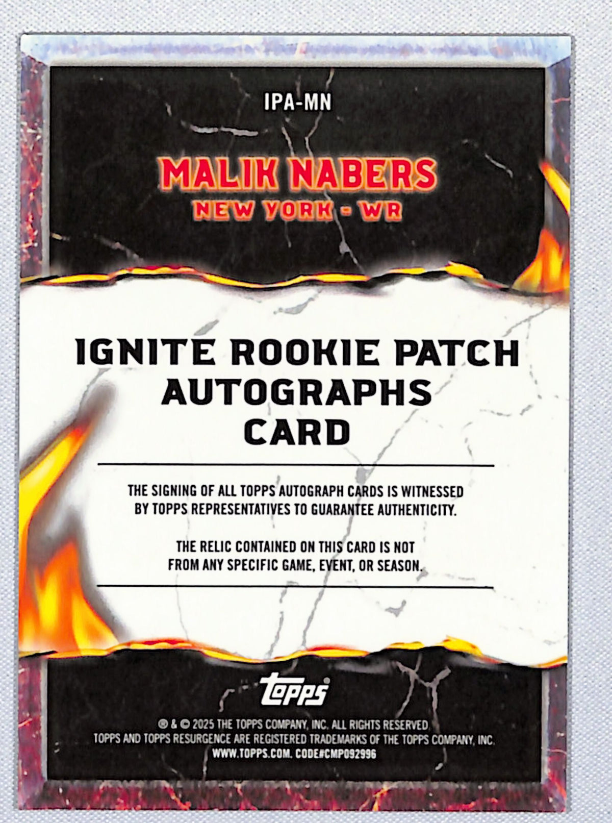 Malik Nabers 2024 Resurgence Ignite Rookie Patch Auto White Surge #IPA-MN /125
