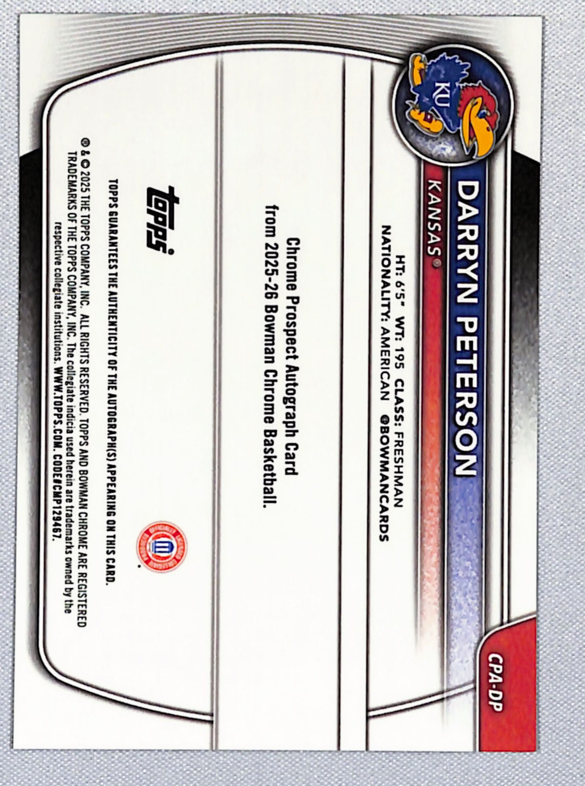 Darryn Peterson 2025-26 Bowman Chrome Prospect Autographs #CPA-DP
