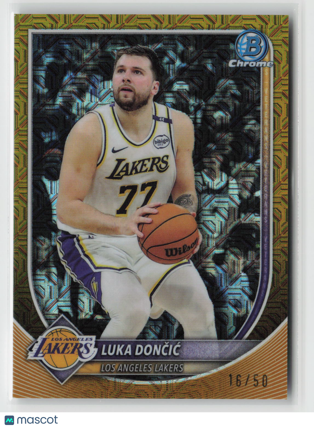 Luka Dončić 2025-26 Bowman Chrome Gold Mojo Refractor #BCV-123 16/50