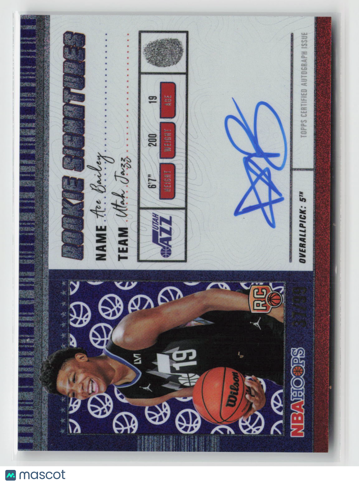 Ace Bailey 2025-26 Hoops Hoops Rookie Signatures #HRS-AB 37/99