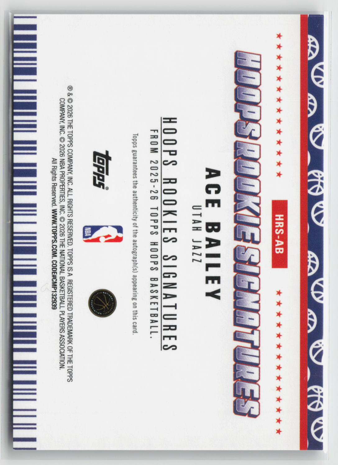 Ace Bailey 2025-26 Hoops Hoops Rookie Signatures #HRS-AB 37/99