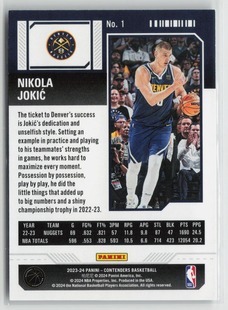 Nikola Jokić 2023-24 Panini Contenders Cracked Ice Ticket #1 18/25
