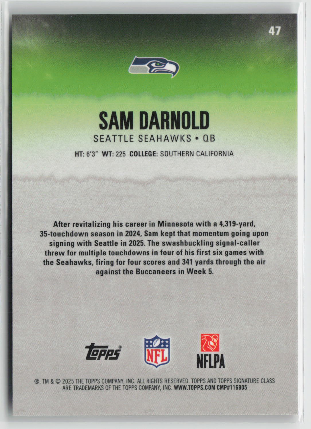 Sam Darnold 2025 Topps Signature Class Chrome Magenta Refractor #47 242/250