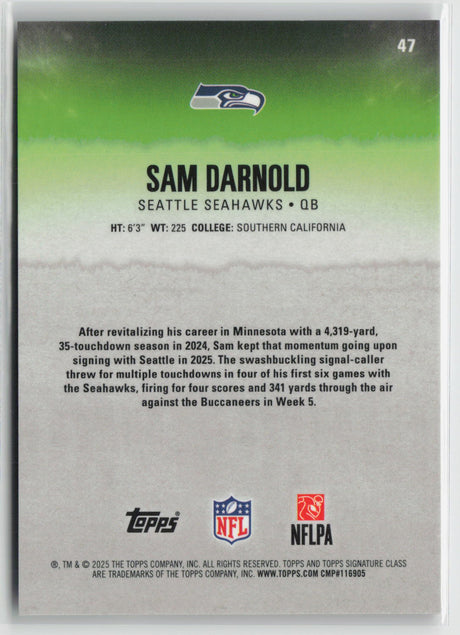 Sam Darnold 2025 Topps Signature Class Chrome Magenta Refractor #47 242/250