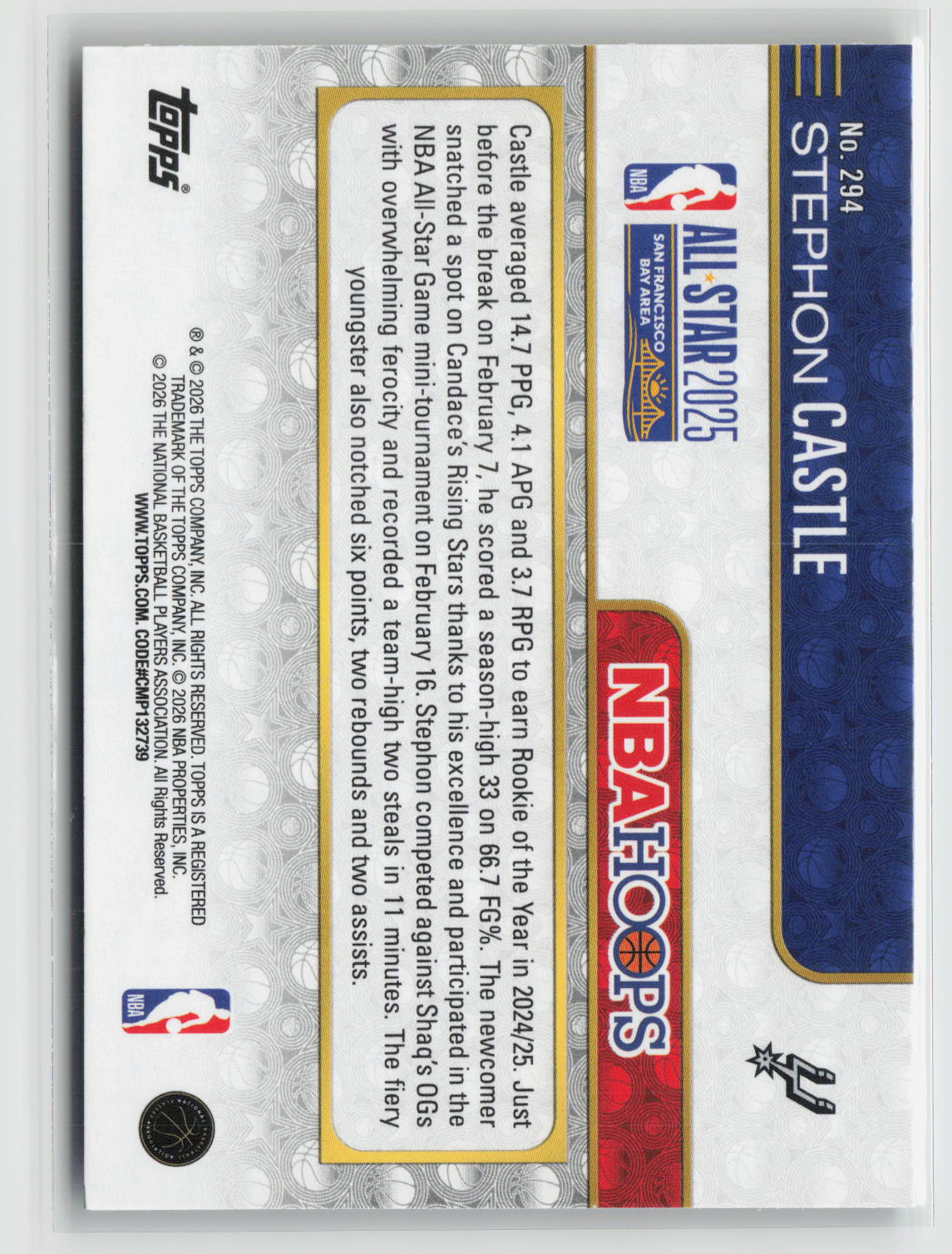 Stephon Castle 2025-26 Hoops Rainbow Blue and Yellow #294 96/275