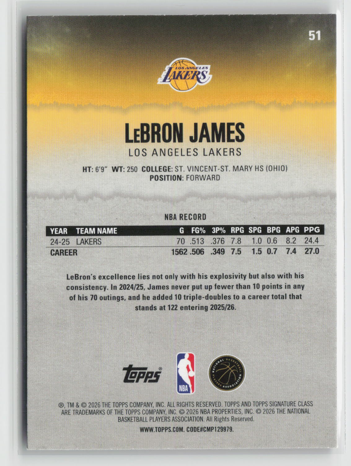 LeBron James 2025-26 Topps Signature Class Magenta #51 113/250