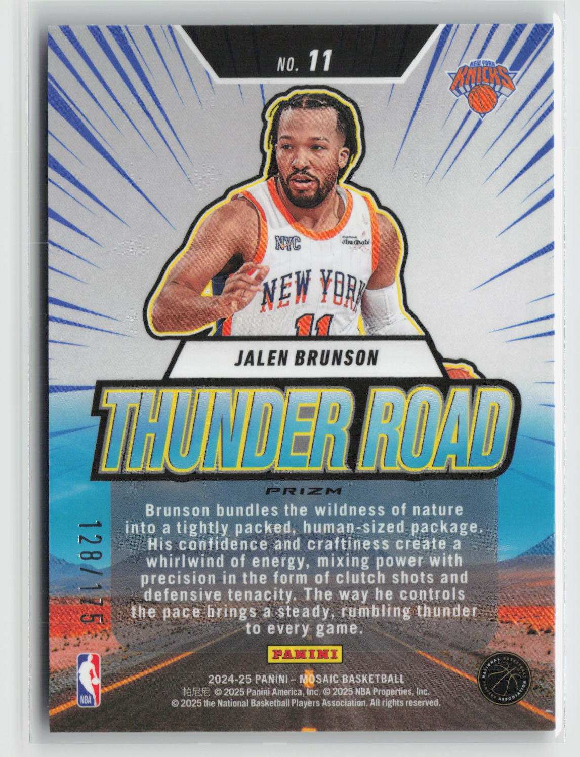 Jalen Brunson 2024-25 Mosaic Thunder Road Mosaic Purple Fluorescent #11 128/175