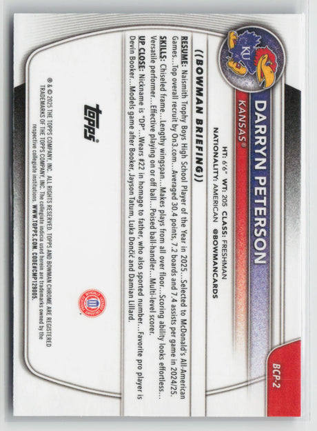 Darryn Peterson 2025-26 Bowman Chrome Prospects Purple Mojo #BCP-2 120/250