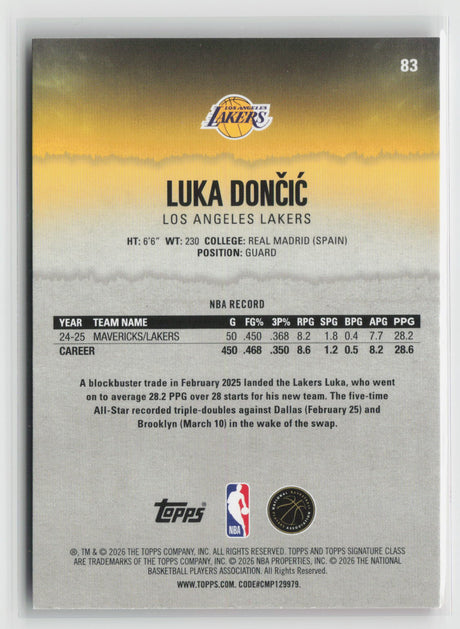 Luka Dončić 2025-26 Topps Signature Class Coral #83 164/299
