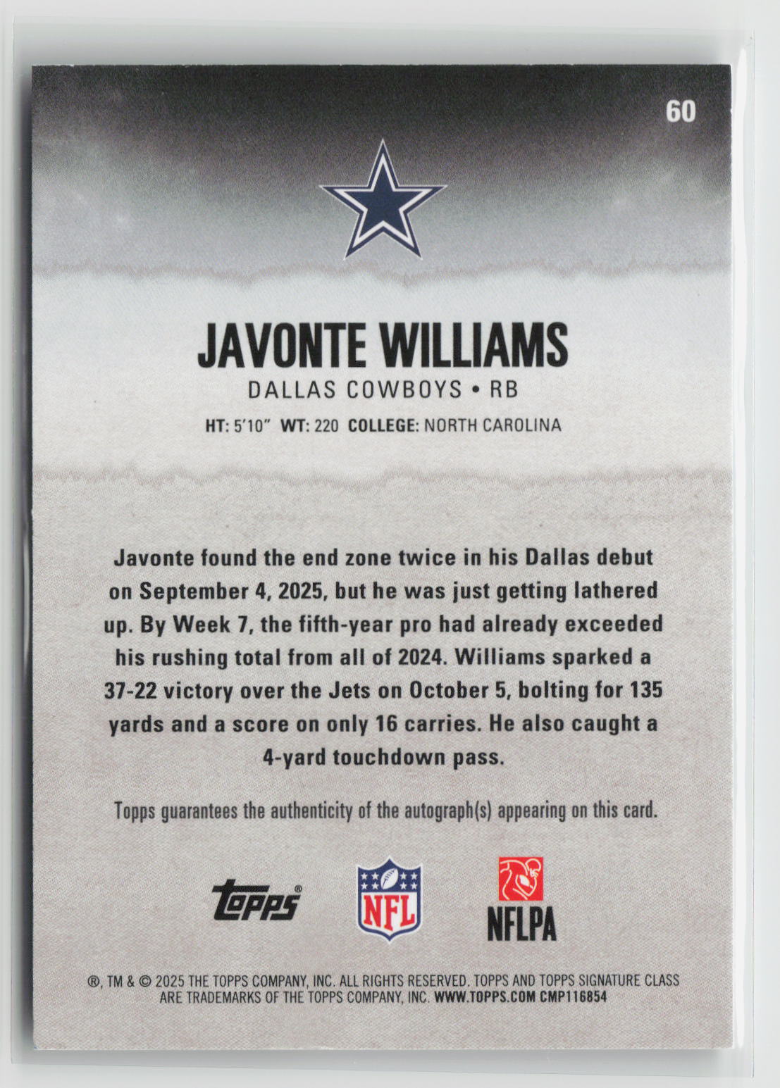 Javonte Williams 2025 Topps Signature Class Autographs Teal #60 93/225