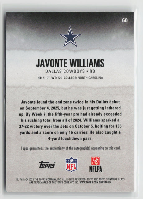 Javonte Williams 2025 Topps Signature Class Autographs Teal #60 93/225