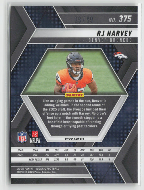 RJ Harvey 2025 Panini Mosaic Choice Red & Yellow #375 09/89