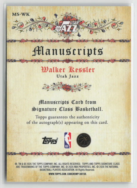 Walker Kessler 2025-26 Topps Signature Class Manuscripts #MS-WK