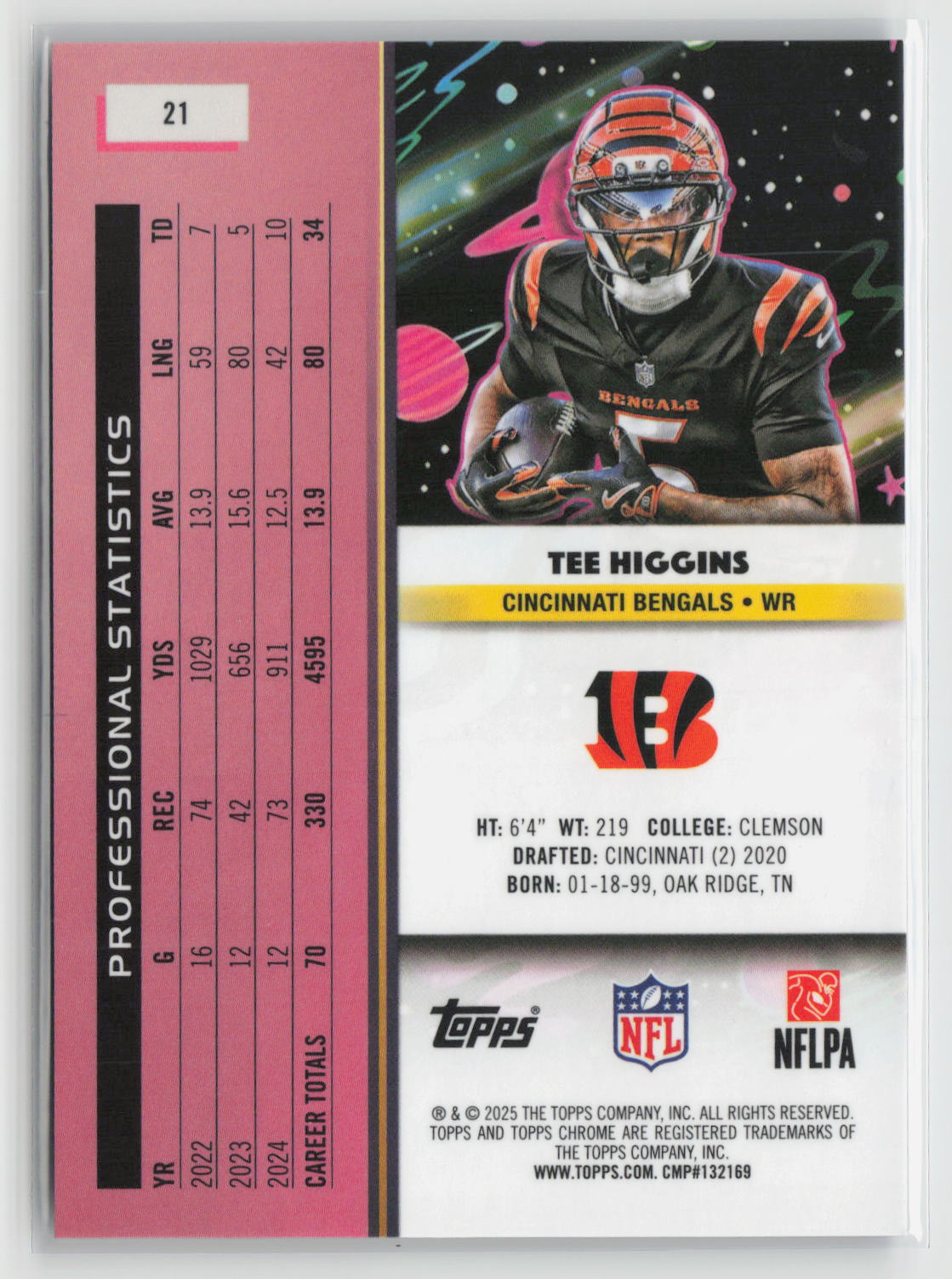 Tee Higgins 2025 Topps Chrome Cosmic Purple Nebula #21 146/150