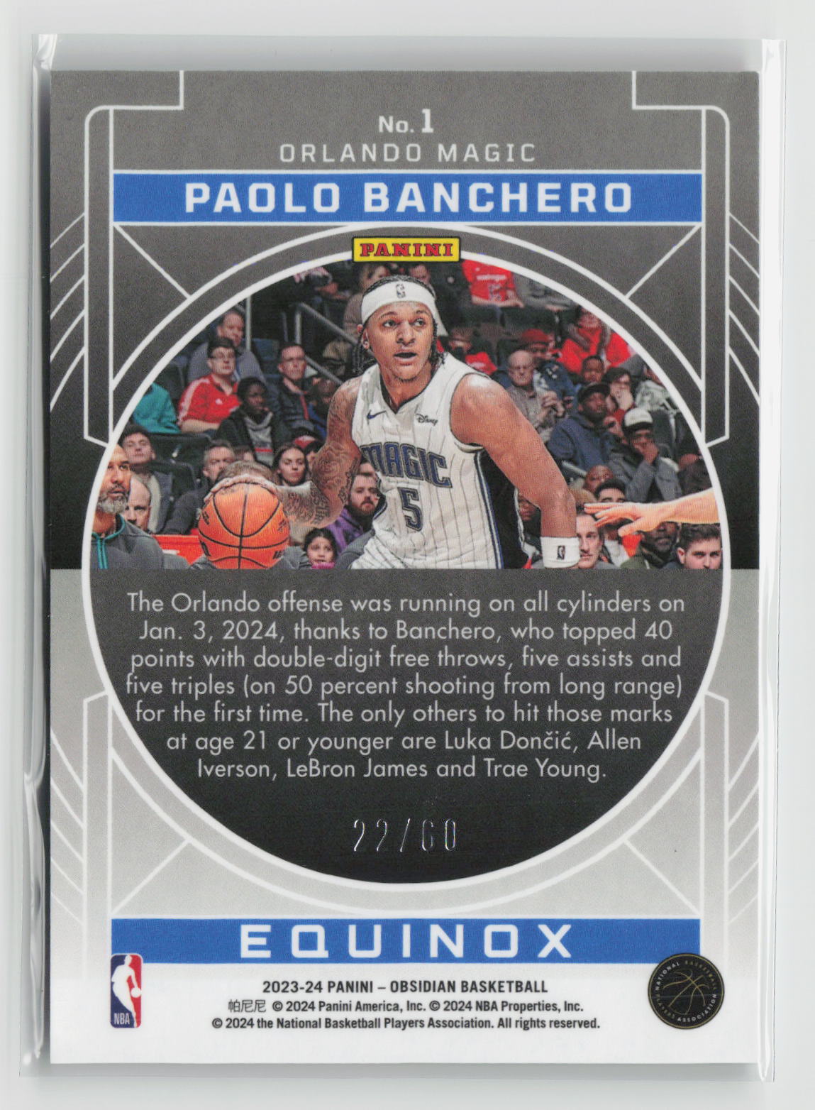 Paolo Banchero 2023-24 Obsidian Equinox Electric Etch Reggae Flood #1 22/60