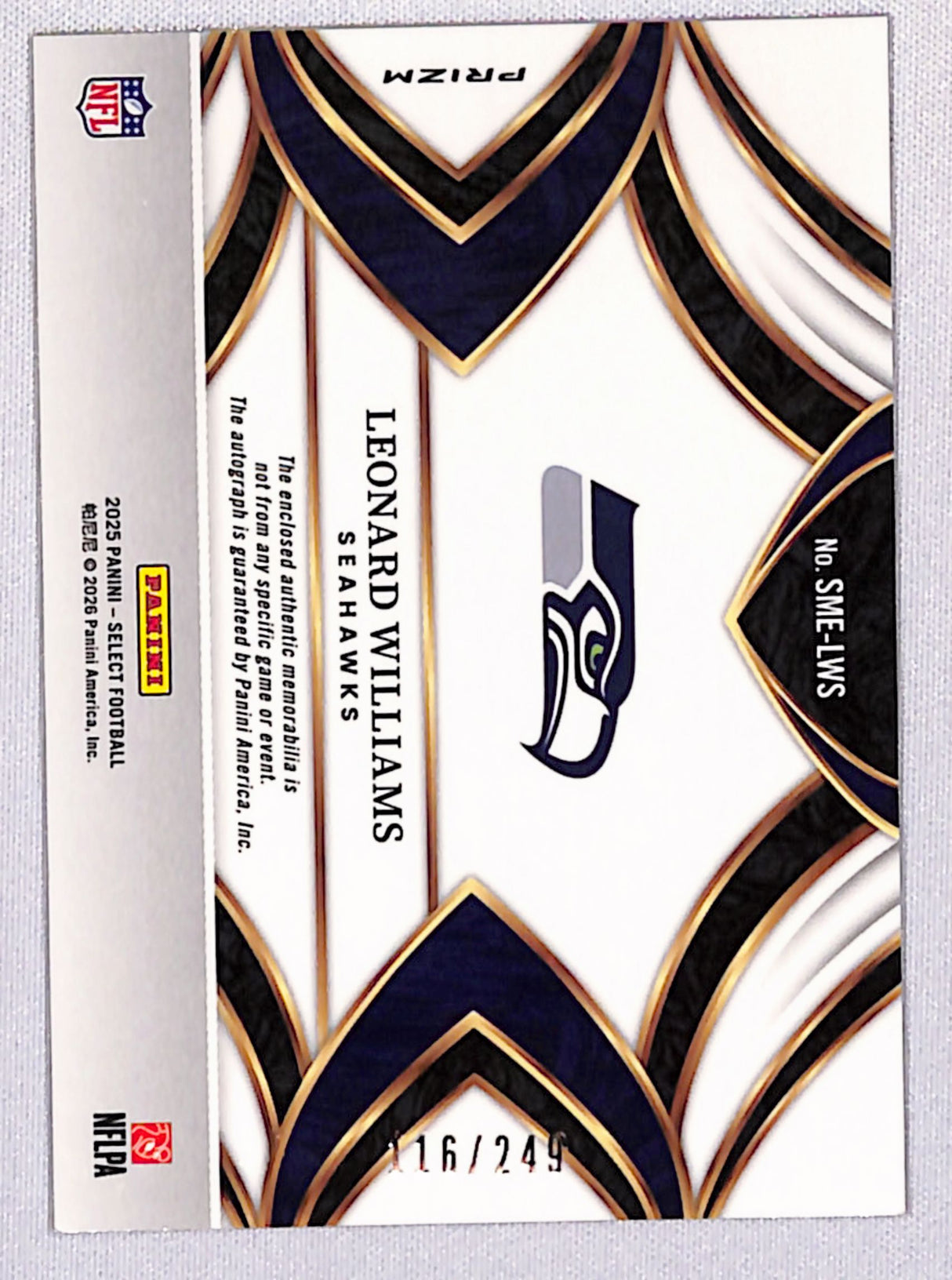 Leonard Williams 2025 Panini Select Signature Memorabilia Silver SME-LWS 116/249