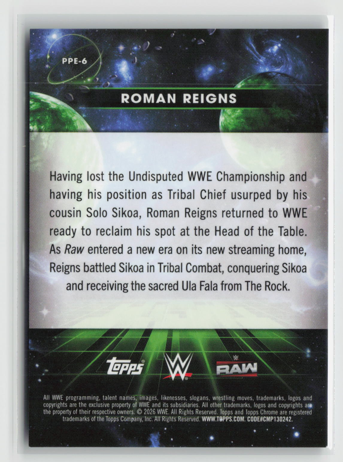 Roman Reigns 2026 Topps Chrome Cosmic WWE Planetary Pursuit Earth #PPE-6