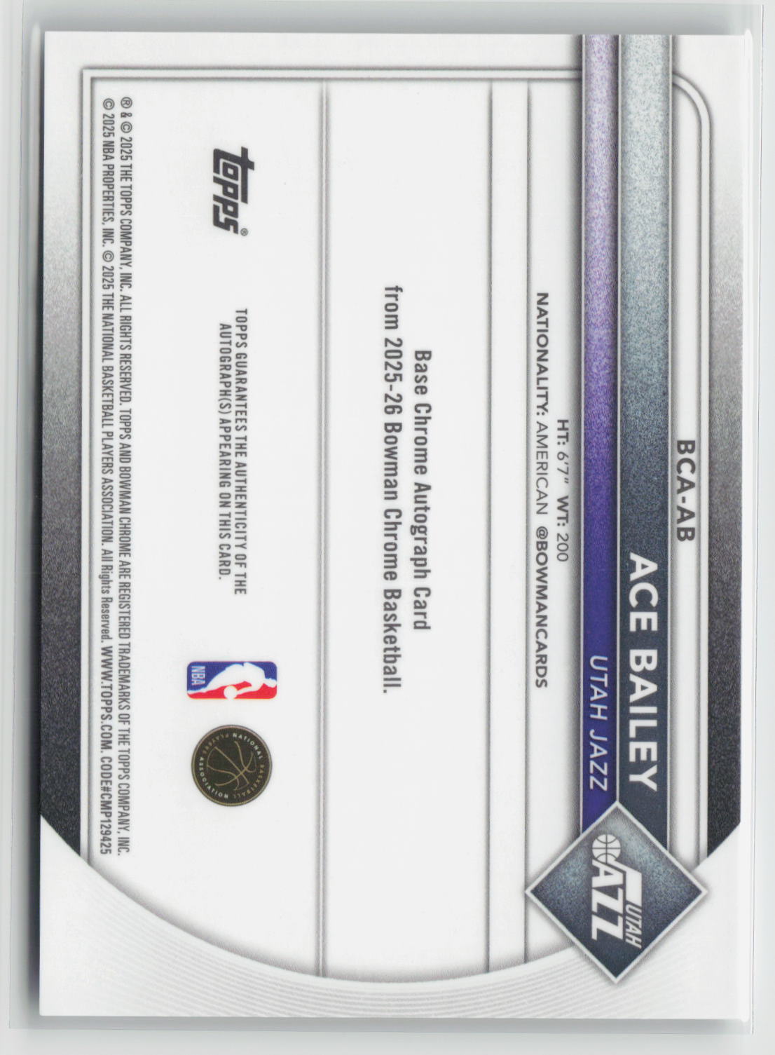 Ace Bailey 2025-26 Bowman Chrome Autographs #BCA-AB