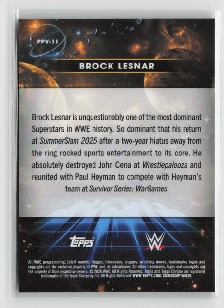 Brock Lesnar 2026 Topps Chrome Cosmic WWE Planetary Pursuit Venus #PPV-11